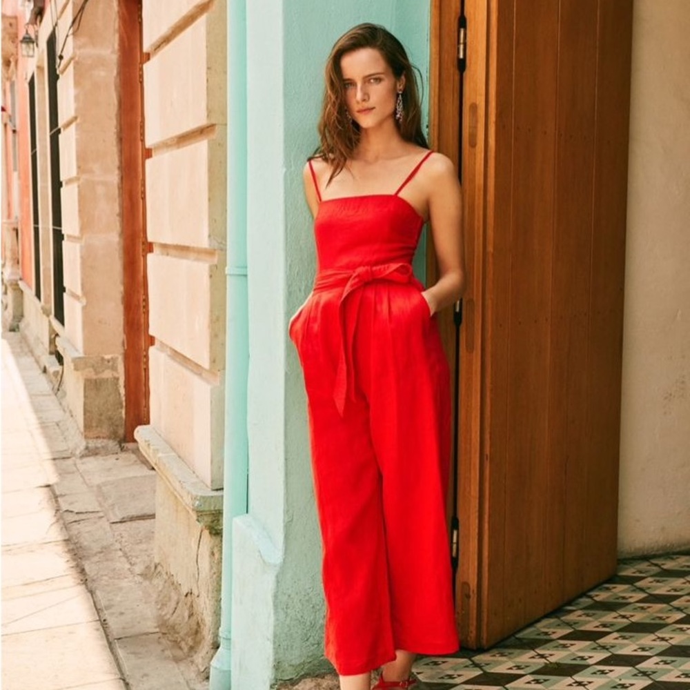 J Crew red linen jumpsuit